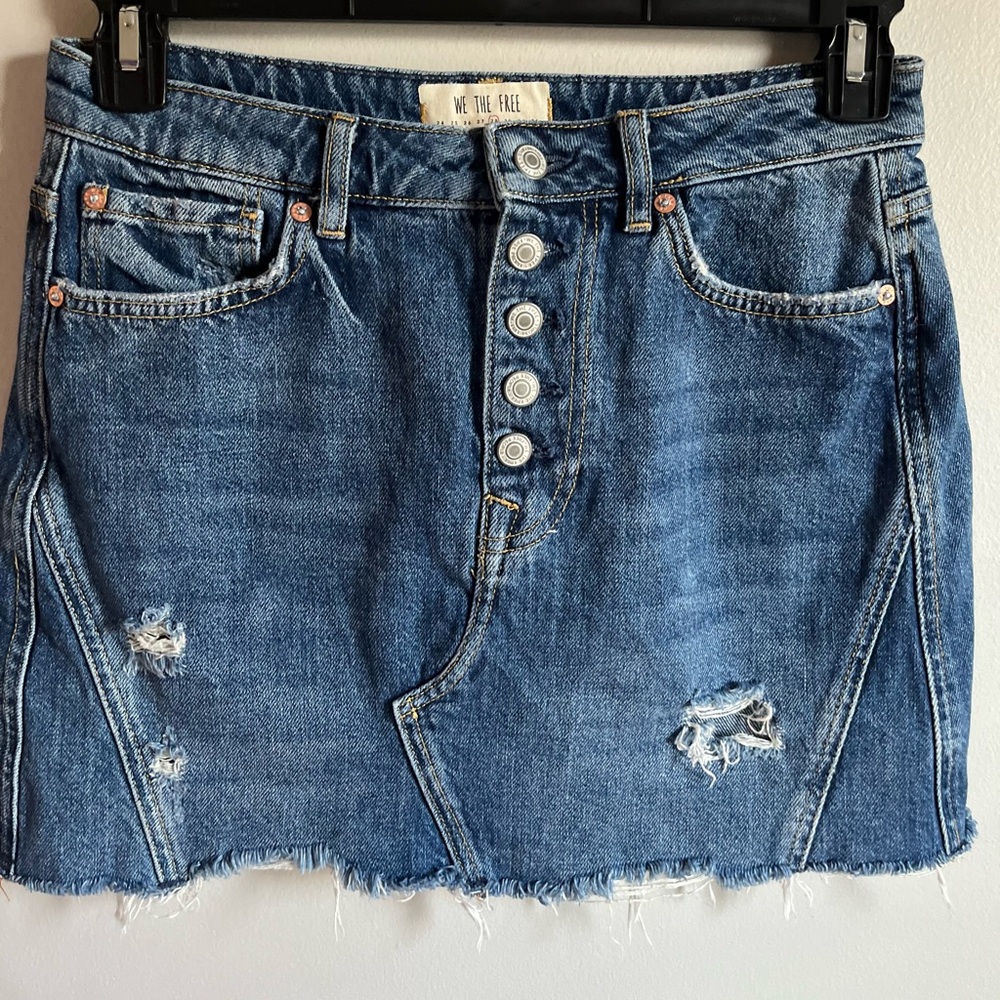 FREE PEOPLE We the Free Distressed Denim Cut Off Skirt Size 28
